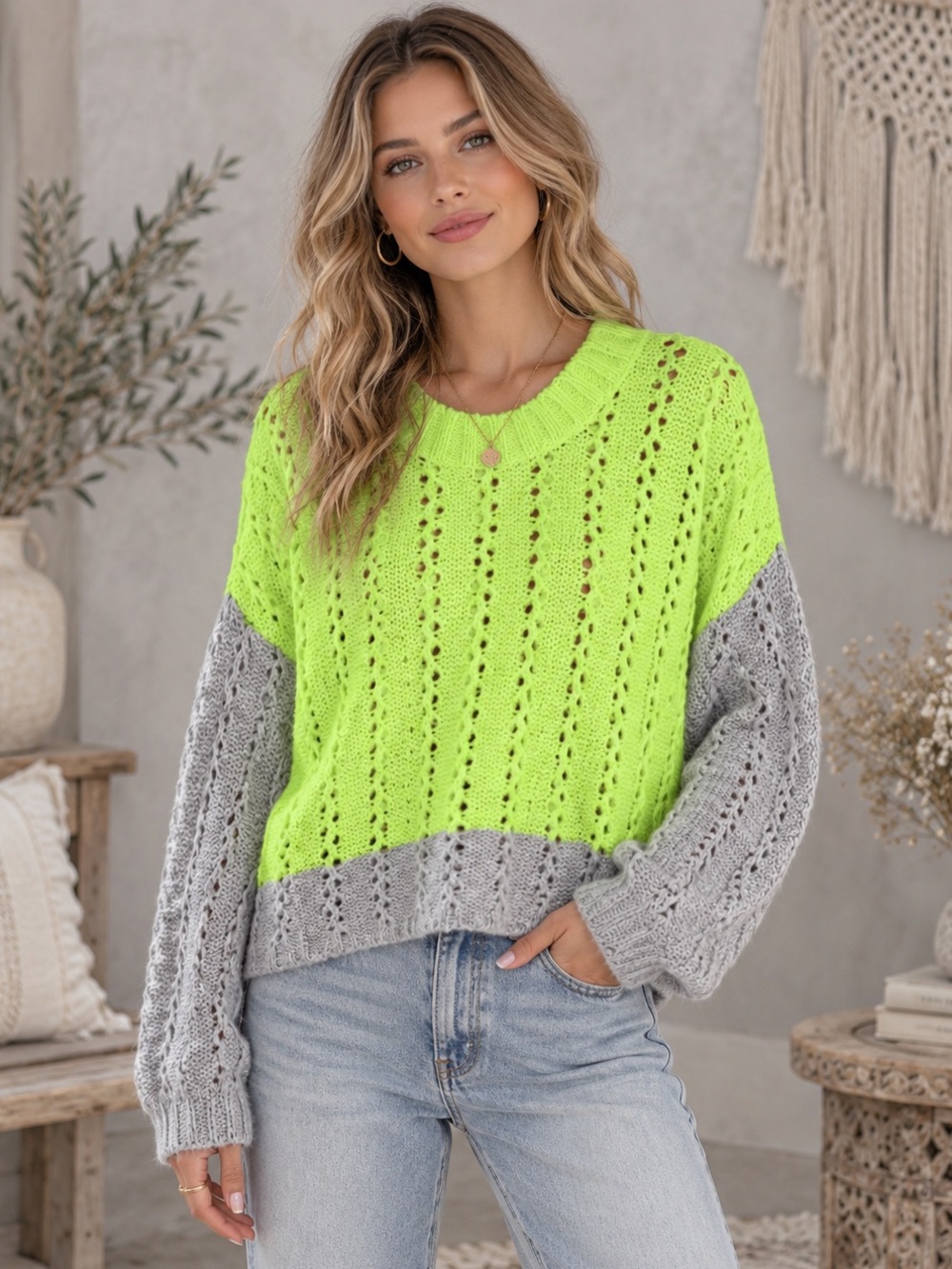 Neon Colorblock Soft Knit Sweater